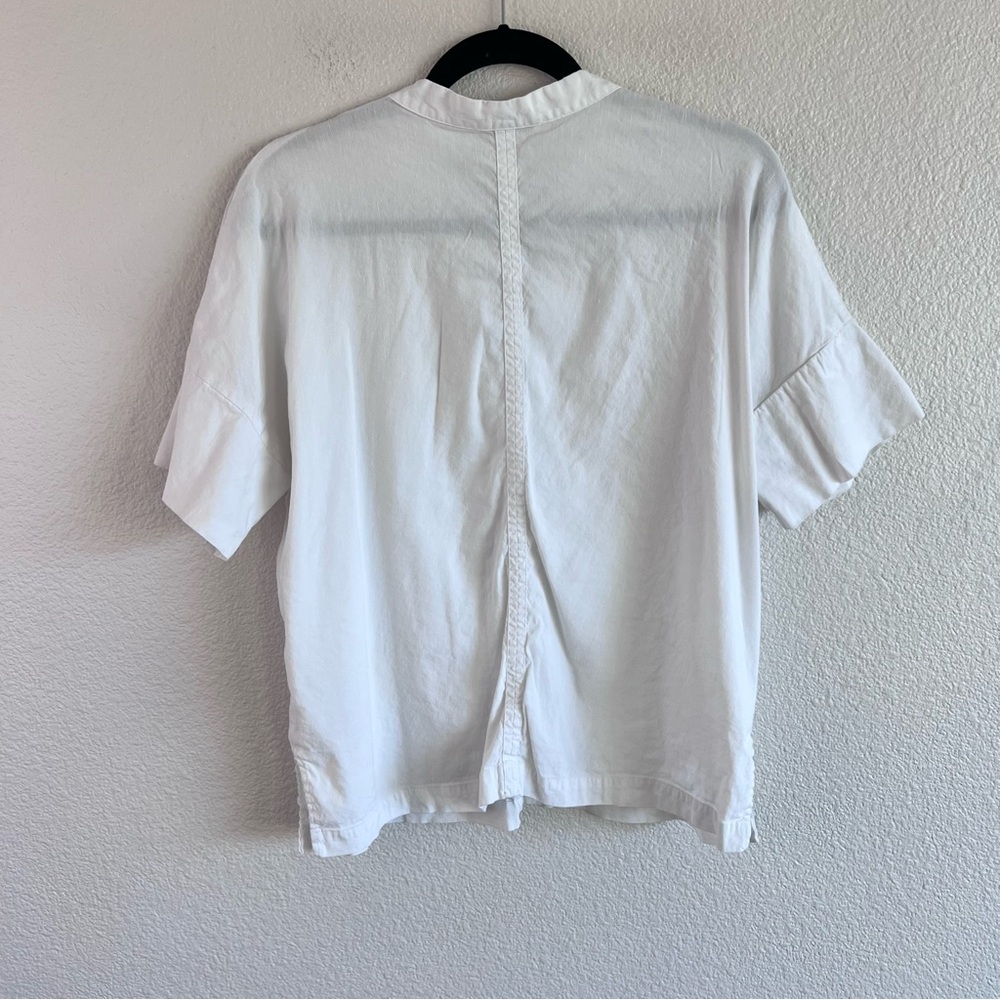 Vince‎ Women's Short Sleeve Linen Blend Popover Blouse White - Picture 4 of 10